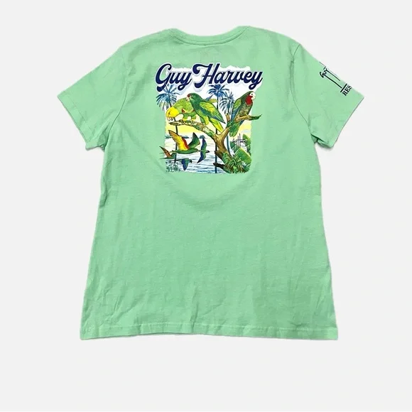 Guy Harvey’s Resort Women’s Aqua Green Parrot T Shirt Size XL - Picture 1 of 6